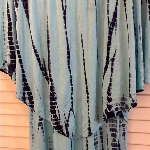 Soft Surroundings Blue Tie-Dye Elastic Off Shoulder Peak Overlap Maxi Dress - Picture 10 of 11